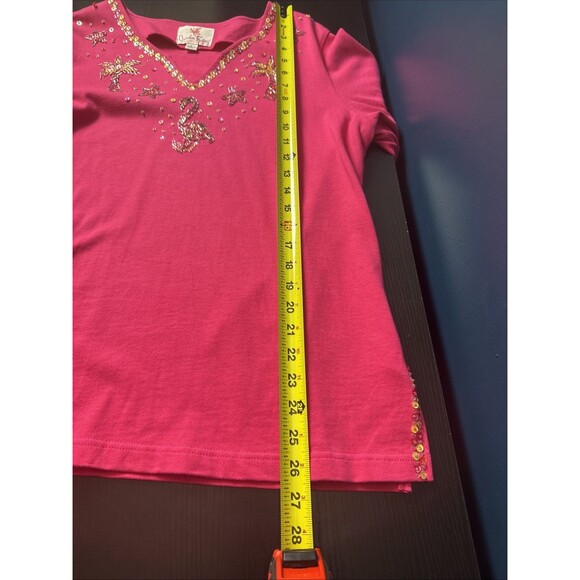 Quacker Factory Womens Shirt Large Pink‎ Flamingo Colorful Fun Cruise Vacation - Picture 11 of 11